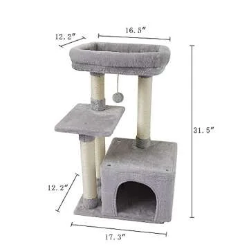 FISH&NAP Cute Cat Tree Kitten Cat Tower for Indoor Cat Condo Sisal Scratching Posts with Jump Platform Cat Furniture Activity Center Play House Grey