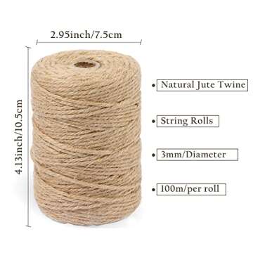 Handyman Crafts Natural Jute Twine Hemp Rope (1.5mm/2mm/3mm/6mm) Durable String for Handmde Crafts,G...