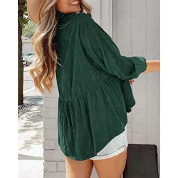 Ashuai Womens Corduroy Peplum Shacket Jacket Long Sleeve Button Down Babydoll Shirts Oversized Casual Blouses Tops
