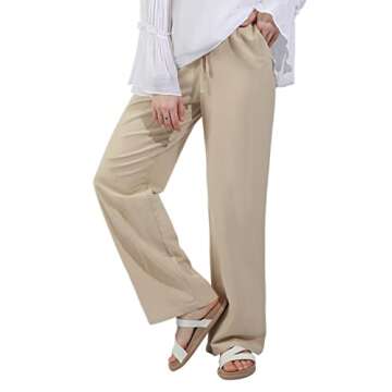 utcoco Women's Cotton Linen Drawstring High Waisted Pants Casual Loose Fit Wide Leg Trousers (M, Khaki)