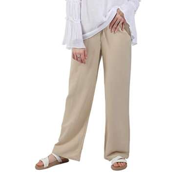 utcoco Women's Cotton Linen Drawstring High Waisted Pants Casual Loose Fit Wide Leg Trousers (M, Khaki)