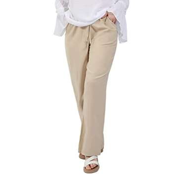 utcoco Women's Cotton Linen Drawstring High Waisted Pants Casual Loose Fit Wide Leg Trousers (M, Khaki)