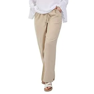 utcoco Women's Cotton Linen Drawstring High Waisted Pants Casual Loose Fit Wide Leg Trousers (M, Khaki)