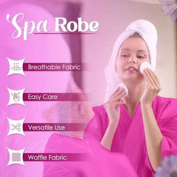 Waffle Knit Lightweight Kimono Spa & Bath Robes for Women - Quick Dry - Soft (US, Alpha, One Size, Regular, Regular, HOT PINK)