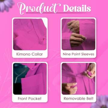 Waffle Knit Lightweight Kimono Spa & Bath Robes for Women - Quick Dry - Soft (US, Alpha, One Size, Regular, Regular, HOT PINK)