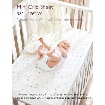 Momcozy Muslin Fitted Mini Crib Sheets, 38''x26'', 2 Pack Soft Breathable Natural Cotton Baby Mattre...