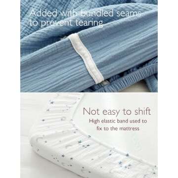 Momcozy Muslin Fitted Mini Crib Sheets, 38''x26'', 2 Pack Soft Breathable Natural Cotton Baby Mattress Sheet, 360° Mattress Wrapping No Slip Boys Girls Neutral Toddler Bed Sheet, Blue Star Moon