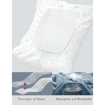 Momcozy Muslin Fitted Mini Crib Sheets, 38''x26'', 2 Pack Soft Breathable Natural Cotton Baby Mattress Sheet, 360° Mattress Wrapping No Slip Boys Girls Neutral Toddler Bed Sheet, Blue Star Moon