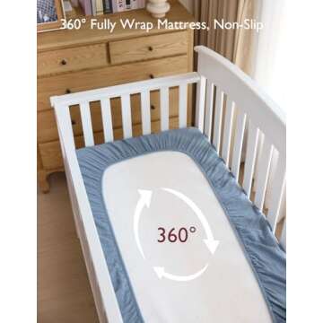 Momcozy Muslin Fitted Mini Crib Sheets, 38''x26'', 2 Pack Soft Breathable Natural Cotton Baby Mattress Sheet, 360° Mattress Wrapping No Slip Boys Girls Neutral Toddler Bed Sheet, Blue Star Moon