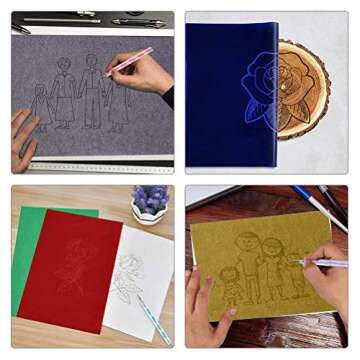 120pcs A4 Transfer Paper with 5pcs Embossing Stylus,Tracing Paper Copy Paper Carbon Water-Soluble Transfer Paper for Transfer Pattern on Fabric,Wood,Cross Stitch Cloth,Paper, Hand Painting