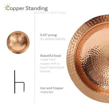 Sunnydaze Standing Copper Bird Bath or Bird Feeder - 33" H, Hand-Hammered Bowl with Stake