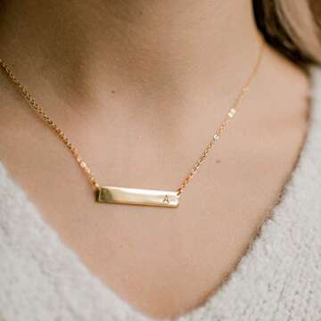 MOMOL Bar Pendant Initial Necklace 18K Gold Plated Stainless Steel Bar Necklace Dainty Delicate Init...