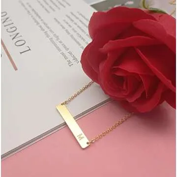 MOMOL Bar Pendant Initial Necklace 18K Gold Plated Stainless Steel Bar Necklace Dainty Delicate Initial Necklace Simple Personalized Name Letter M Necklace for Women