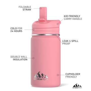 Hydrapeak Mini 2 Pack Water Bottle with Straw Lid, Insulated Stainless Steel Thermos Flask, Leak-Pro...