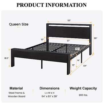 SHA CERLIN 14 Inch Queen Size Metal Platform Bed Frame with Wooden Headboard and Footboard, Mattress...