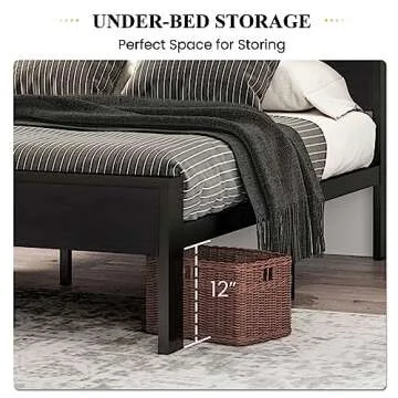 SHA CERLIN 14 Inch Queen Size Metal Platform Bed Frame with Wooden Headboard and Footboard, Mattress Foundation, No Box Spring Needed, Large Under Bed Storage, Non-Slip Without Noise, Black Oak