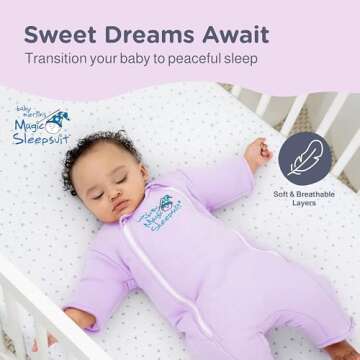 Magic Sleepsuit Baby Merlin's 100% Cotton Baby Transition Swaddle - Baby Sleep Suit - Lavender colou...