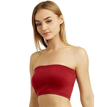 Sofra Women's Strapless Bra Cropped Seamless Tube Top Stretch Sport Bandeau