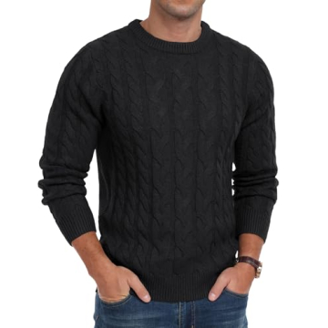 Askdeer Men's Classic Black Cable Knit Sweater