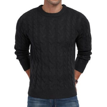 Askdeer Men's Classic Black Cable Knit Sweater