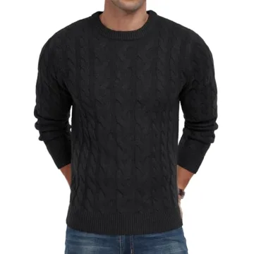 Askdeer Men's Classic Black Cable Knit Sweater