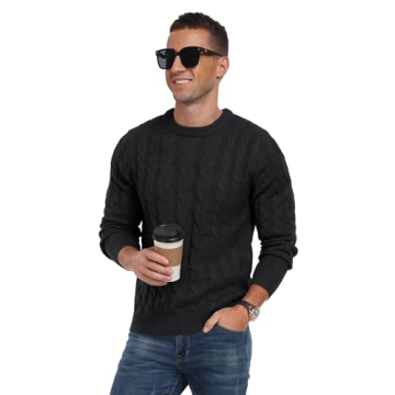 Askdeer Men's Classic Black Cable Knit Sweater