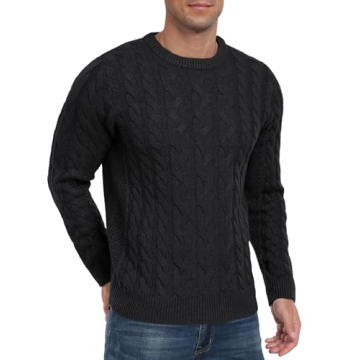 Askdeer Men's Classic Black Cable Knit Sweater