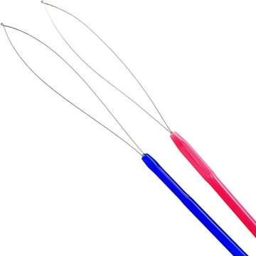 10 Pack Wooden Hair Extension Loop Needle Threader Pulling Hook Tool and Bead Device for Hair and Fe...