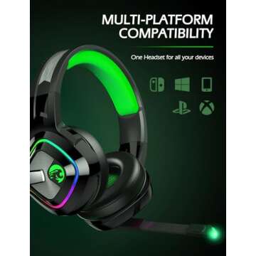 ZIUMIER Z66 Gaming Headset, Wired, Over-Ear, Noise Cancelling Mic, RGB Light, Stereo Surround Sound, Compatible with PS4, PS5, Xbox One, Laptop (Green)