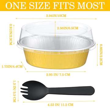 Zubebe 100 Set Aluminum Foil Cupcake Baking Cups with Lids 3 oz Oval Disposable Ramekins for Birthda...