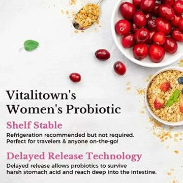Vitalitown Probiotics for Women 120 Billion CFUs, 30 Strains, with Prebiotics & Digestive Enzymes & Cranberry, Gut & Vaginal Health, Vegan 30 Delayed Release Caps