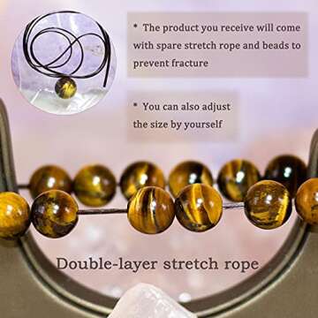 DAZCOLO Handmade Gem Bracelet 7.5" Stretch Gemstone 8mm Round Beads Crystals Quartz Unisex (Golden T...