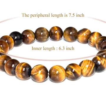 DAZCOLO Handmade Gem Bracelet 7.5" Stretch Gemstone 8mm Round Beads Crystals Quartz Unisex (Golden Tiger Eye)