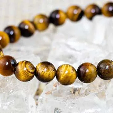 DAZCOLO Handmade Gem Bracelet 7.5" Stretch Gemstone 8mm Round Beads Crystals Quartz Unisex (Golden Tiger Eye)