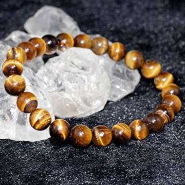 DAZCOLO Handmade Gem Bracelet 7.5" Stretch Gemstone 8mm Round Beads Crystals Quartz Unisex (Golden Tiger Eye)