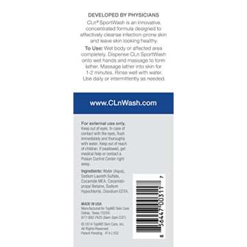 CLn® SportWash – High-Performance Sport Body Wash, For Men & Women Prone to Body Odor, Foot Odor, Ringworm, Folliculitis, & Back Acne, Fragrance-Free & Paraben-Free, 12 fl. oz.