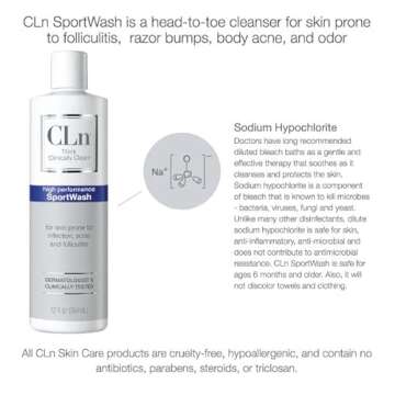 CLn® SportWash – High-Performance Sport Body Wash, For Men & Women Prone to Body Odor, Foot Odor, Ringworm, Folliculitis, & Back Acne, Fragrance-Free & Paraben-Free, 12 fl. oz.
