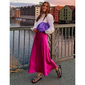 Zeagoo Women's Elegant Satin Midi Skirt for Summer