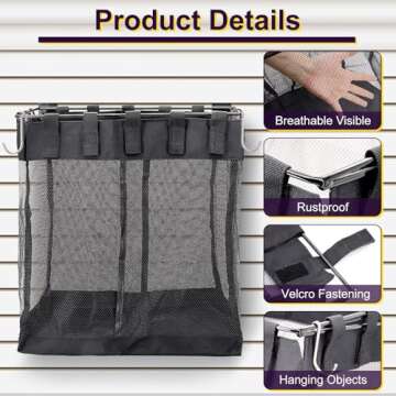 2 Packs Mesh Slatwall Baskets, 16x16x12 Inch Large Slat Wall Mesh Baskets with 4 Hooks, 13.3 Gallon Mounted Hanging Slatwall Baskets for Shop Garage Gym Toy Display Storage Panel Accessories