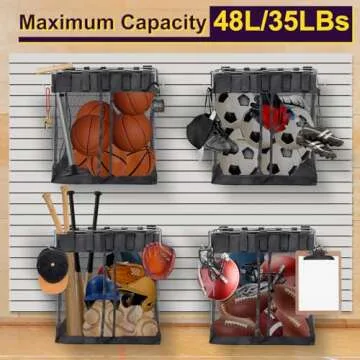 2 Packs Mesh Slatwall Baskets, 16x16x12 Inch Large Slat Wall Mesh Baskets with 4 Hooks, 13.3 Gallon Mounted Hanging Slatwall Baskets for Shop Garage Gym Toy Display Storage Panel Accessories