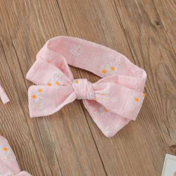 Baby Girls Daisy Playsuits Bodysuit+Headband Print Halter Romper Floral Jumpsuit Infant Summer Clothes (Pink, 0-6 Months)
