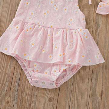 Baby Girls Daisy Playsuits Bodysuit+Headband Print Halter Romper Floral Jumpsuit Infant Summer Clothes (Pink, 0-6 Months)