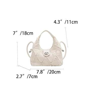 Verdusa Women's Frayed Trim Denim Satchel Handbag Hobo Crossbody Bag Mini Purse White one-size