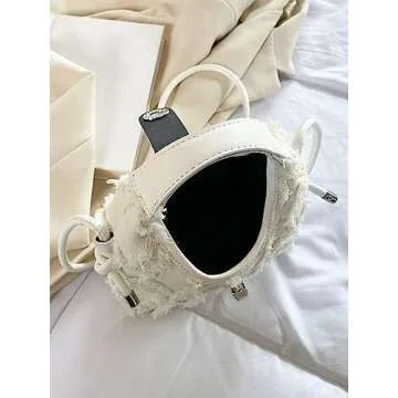 Verdusa Women's Frayed Trim Denim Satchel Handbag Hobo Crossbody Bag Mini Purse White one-size