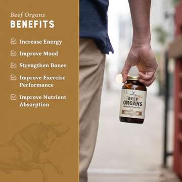 HEART & SOIL Beef Organs Complex — Grass Fed Liver, Heart, Kidney, Pancreas, and Spleen for Complete Nose to Tail Nutrition (180 Capsules)