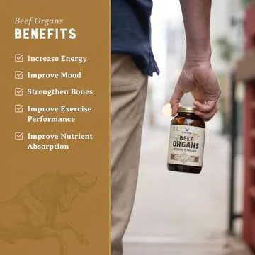 HEART & SOIL Beef Organs Complex — Grass Fed Liver, Heart, Kidney, Pancreas, and Spleen for Complete Nose to Tail Nutrition (180 Capsules)