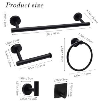 14-Pieces Matte Black Bathroom Accessories Set, Stainless Steel Bathroom Hardware Set, Bath Towel Ba...