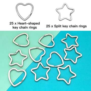 50pcs Star Shaped Split Key Rings for Craft,Heart Shaped Key Rings,Metal Split Key Rings for Home Ca...