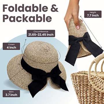 Verabella Sun Hat Womens Wide Brimed Floppy Hat Women's Hats UPF 50+ Foldable/Packable Straw Sun Bea...