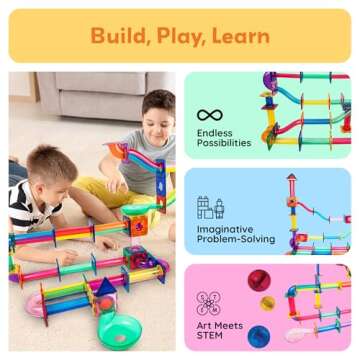 PicassoTiles Marble Run 120 Piece Magnetic Building Blocks Magnet Tile Construction Toy Playset STEM...